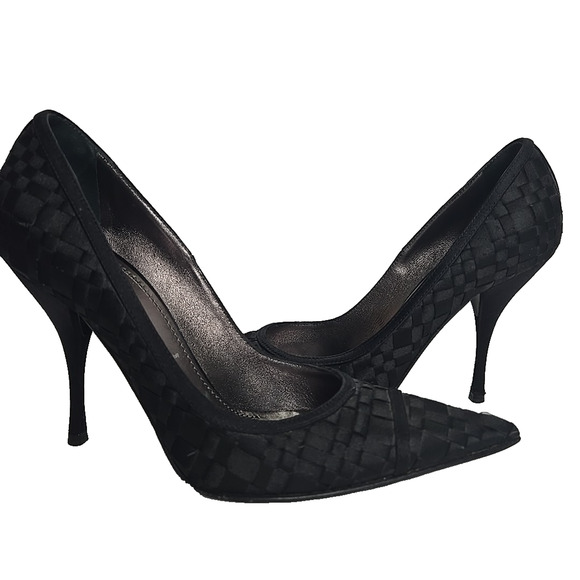 CASADEI Black Woven 4" Heels Pointed Toe Stilettos Size 7B Made in Italy - Picture 1 of 12